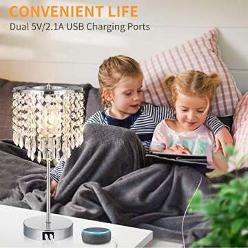 Set of 2 Crystal Touch Control Table Lamp, 3-Way Dimmable Bedside Lamps with Dual USB Charging Ports, K9 Crystal Shade Silver Nightstand Desk Light for Bedrooms Living Room, E26 6W LED Bulb Included