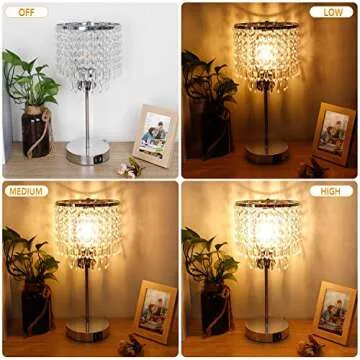 Set of 2 Crystal Touch Control Table Lamp, 3-Way Dimmable Bedside Lamps with Dual USB Charging Ports, K9 Crystal Shade Silver Nightstand Desk Light for Bedrooms Living Room, E26 6W LED Bulb Included