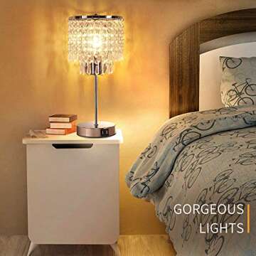 Set of 2 Crystal Touch Control Table Lamp, 3-Way Dimmable Bedside Lamps with Dual USB Charging Ports, K9 Crystal Shade Silver Nightstand Desk Light for Bedrooms Living Room, E26 6W LED Bulb Included
