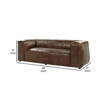 Benjara Benzara Leather Upholstered Wooden Sofa, Brown