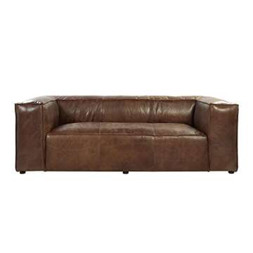 Benjara Benzara Leather Upholstered Wooden Sofa, Brown