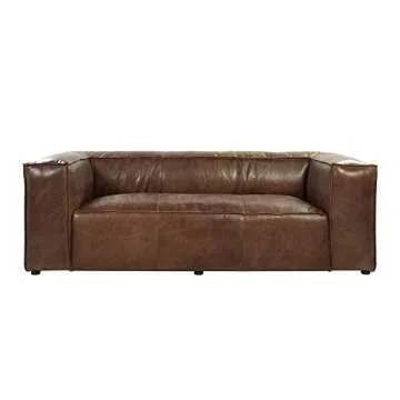Benjara Benzara Leather Upholstered Wooden Sofa, Brown
