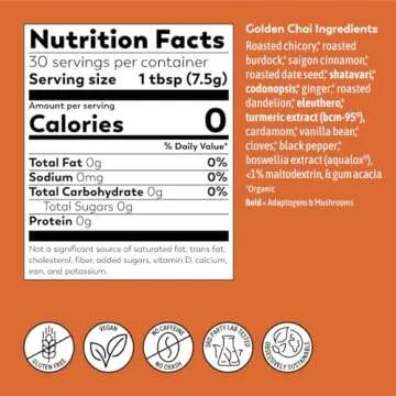 Rasa Superfunctional Golden Chai | Adaptogenic Chai with Shatavari, Saigon Cinnamon, Bioavailable Tumeric Extract, Boswellia, Vanilla (8 oz / 30 Servings)