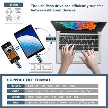 Flash Drive 256GB for iPhone USB Memory Stick Thumb Drives High Speed USB Stick,Photo Stick External Storage for iPhone/iPad/Android/PC(Blue)