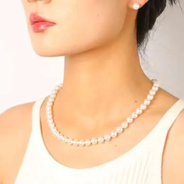 LZMEI 8mm White Faux Pearls Jewelry Set for Women and Girls