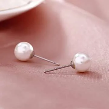 LZMEI 8mm White Faux Pearls Jewelry Set for Women and Girls