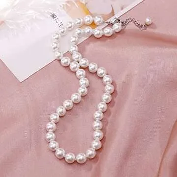 LZMEI 8mm White Faux Pearls Jewelry Set for Women and Girls