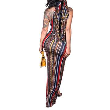 ECHOINE Womens Bohemian Printed Sleeveless Bodycon Ladies Outfits Maxi Dress Summer Style