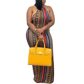 ECHOINE Womens Bohemian Printed Sleeveless Bodycon Ladies Outfits Maxi Dress Summer Style