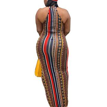 ECHOINE Womens Bohemian Printed Sleeveless Bodycon Ladies Outfits Maxi Dress Summer Style