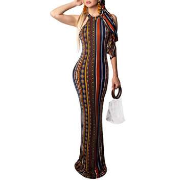 ECHOINE Womens Bohemian Printed Sleeveless Bodycon Ladies Outfits Maxi Dress Summer Style