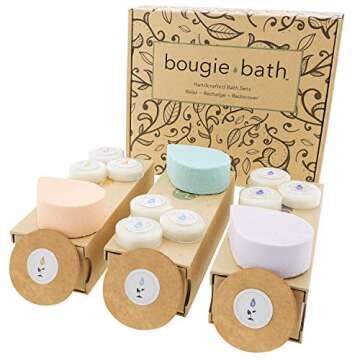 Handmade Spa Bath Gift Set - USA Made 3 Relaxing All-in-One Kit, Bath Bomb, Soy Candle, Facial Sponge. Natural Shea & Cocoa Butter Dry Skin. Gift Idea for Her Women Wife Birthdays Mom Mother in Laws