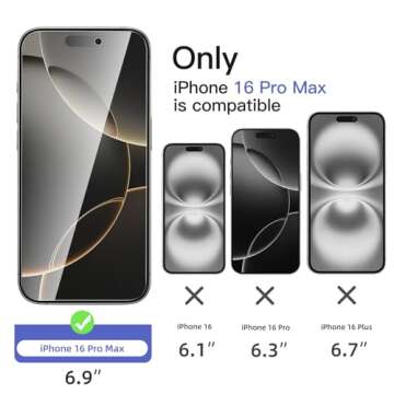 NEW'C 3x Screen Protector for iPhone 16 Pro Max (6.9 inches)+ 3x Camera Lens Protector, Sensor Prote...