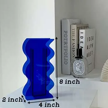 BLOFLO Klein Blue Acrylic Vase, Geometric Acrylic Flower Vase, Tall Wave Shaped Acrylic Vases for Flowers, Modern Flower Vases for Centerpieces, Contemporary Décor for Home Office Wedding