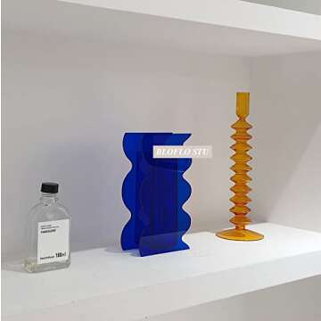 BLOFLO Klein Blue Acrylic Vase, Geometric Acrylic Flower Vase, Tall Wave Shaped Acrylic Vases for Flowers, Modern Flower Vases for Centerpieces, Contemporary Décor for Home Office Wedding