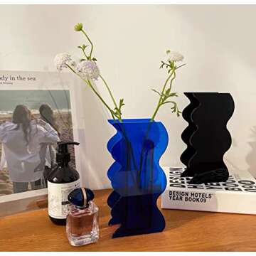 BLOFLO Klein Blue Acrylic Vase, Geometric Acrylic Flower Vase, Tall Wave Shaped Acrylic Vases for Flowers, Modern Flower Vases for Centerpieces, Contemporary Décor for Home Office Wedding