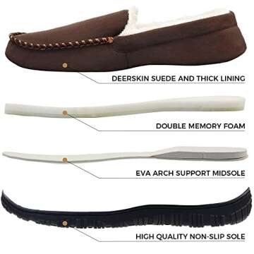 Mens Slippers Moccasins Cozy House Bedroom Shoes with Memory Foam Hard Sole Indoor Outdoor Brown 11 M US