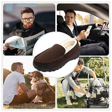 Mens Slippers Moccasins Cozy House Bedroom Shoes with Memory Foam Hard Sole Indoor Outdoor Brown 11 M US