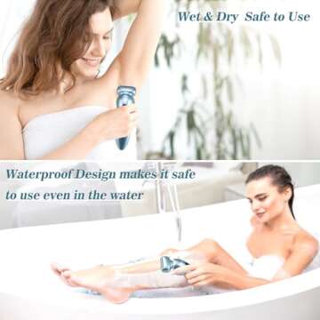 Akunbem Electric Razors for Women for Legs Bikini Trimmer Electric Shaver for Women Underarm Public Hairs Rechargeable Womens Shaver Wet Dry Use Painless Cordless with Detachable Head (Blue)