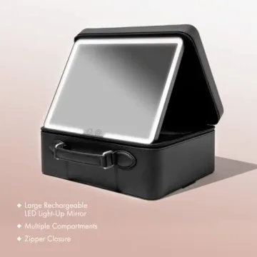 Vanity Planet Baia Black Makeup Bag with LED Mirror