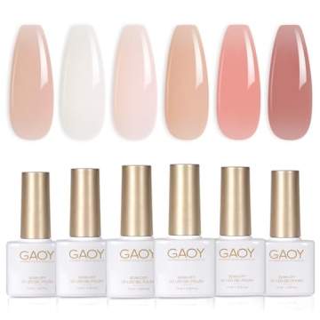 GAOY Milky Jelly Nude Gel Nail Polish Set, 6 Transparent Colors Sheer White Pink Soak Off UV Light C...