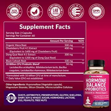 Hormone Balance + Probiotics for Women (3450mg) Natural Menopause Relief, Weight Management, Bloatin...