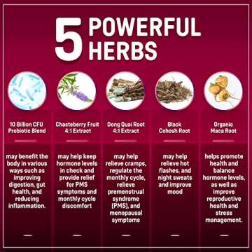 Hormone Balance + Probiotics for Women (3450mg) Natural Menopause Relief, Weight Management, Bloating, Hot Flashes, PMS | Organic Maca, Chasteberry, Dong Quai & Black Cohosh | Non GMO |120 V Capsules