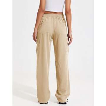 PINSPARK Cargo Pants Women - Lightweight Quick Dry Athletic Joggers, Khaki, XX-Large