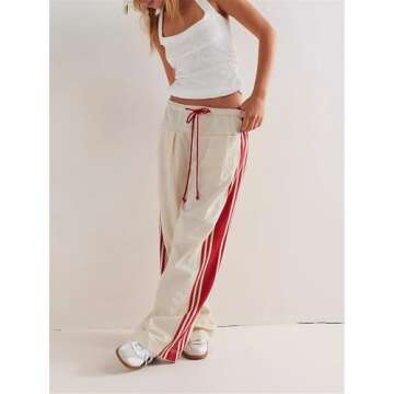 Mylleure Women Y2k Track Pants Side Striped Wide Leg Baggy Pants Casual Drawstring Waist Parachute S...