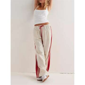 Mylleure Women Y2K Side Striped Wide-Leg Track Pants