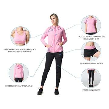 5 piece Workout Outfits Set for Women Sportswear Training Wear for Doing Yoga, Dancing, Fitness(pink...