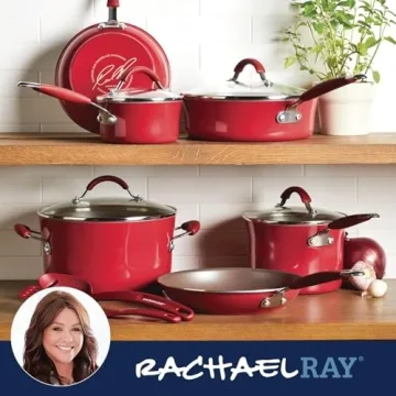 Rachael Ray Nonstick Cookware Set in Cranberry Red - 12 Piece