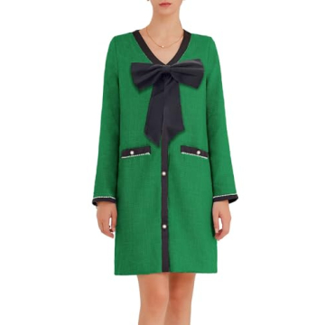 Elegant Women's Tweed Bow Mini Dress for Work