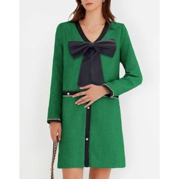 Elegant Women's Tweed Bow Mini Dress for Work