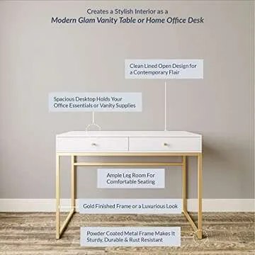 BELLEZE Modern Makeup Vanity and Computer Desk - 42 Inch