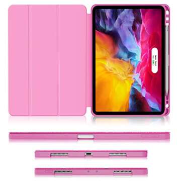 Soke for iPad Pro 11 Case 2020 & 2018 with Pencil Holder - [Full Body Protection + Apple Pencil Charging + Auto Wake/Sleep], Soft TPU Back Cover for 2020 iPad Pro 11 inch(Hot Pink)