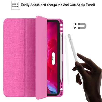 Soke for iPad Pro 11 Case 2020 & 2018 with Pencil Holder - [Full Body Protection + Apple Pencil Charging + Auto Wake/Sleep], Soft TPU Back Cover for 2020 iPad Pro 11 inch(Hot Pink)