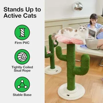 VETRESKA 41.3" Cat Scratching Post with Bed, Tall Cat Scratch Post for Indoor Cats, 2-in-1 Cat Tree Tower, Extra Large Sisal Cat Scratcher Durable Cat Scratch Tree Tower with Soft Cozy Fluffy Perch