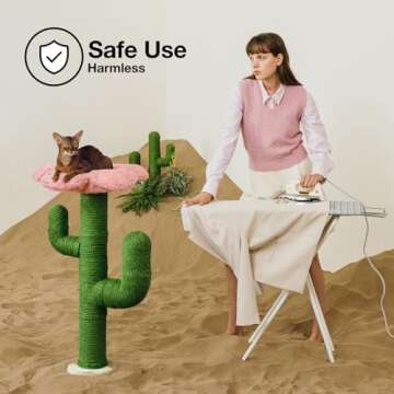 VETRESKA 41.3" Cat Scratching Post with Bed, Tall Cat Scratch Post for Indoor Cats, 2-in-1 Cat Tree Tower, Extra Large Sisal Cat Scratcher Durable Cat Scratch Tree Tower with Soft Cozy Fluffy Perch