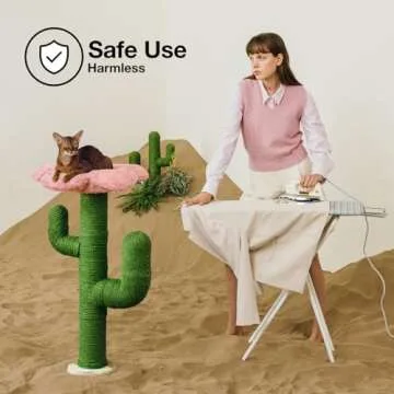 VETRESKA 41.3" Cat Scratching Post with Bed, Tall Cat Scratch Post for Indoor Cats, 2-in-1 Cat Tree Tower, Extra Large Sisal Cat Scratcher Durable Cat Scratch Tree Tower with Soft Cozy Fluffy Perch