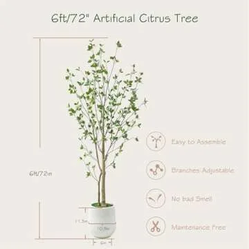 Bellacat 6ft Minimalist Artificial Citrus Tree with Large Exquisite Planter, 72in Faux Citrus Tree with Realistic Leaves, Faux Tree Indoor Outdoor for Home Office Living Room Bedroom Porch Decor.