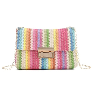 Oweisong Small Summer Straw Purse for Women Woven Beach Crossbody Bag Colorful Vacation Shoulder Han...