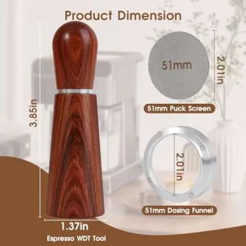 Reoszeank 51mm Espresso Accessories Kit, WDT Tool, Dosing Funnel and Puck Screen Set, 316 Stainless Steel Needle Coffee Distribution Stirrer, Portafilter Dosing Ring for Barista 51 mm