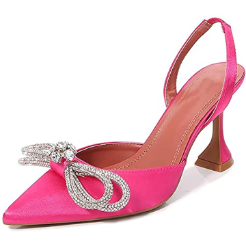 Stylish Arqa Satin Slingback Heels with Rhinestone Bow for Women