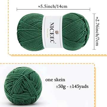NICEEC 6×50g Soft Assorted Colors Yarn Sport Weight Yarn Bonbons Yarn for Crochet Knit 4 Ply Acryli...