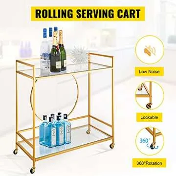 VEVOR Bar Cart Two Tier Gold Finish for Stylish Storage