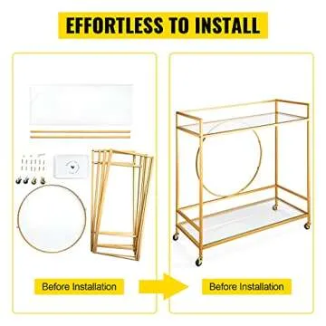 VEVOR Bar Cart Two Tier Gold Finish for Stylish Storage