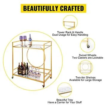 VEVOR Bar Cart Two Tier Gold Finish for Stylish Storage