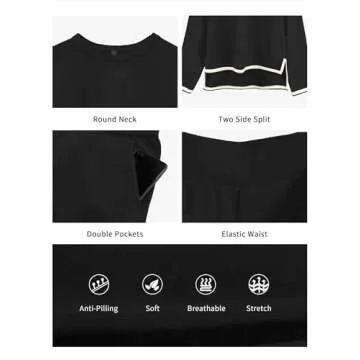 SuperPrity Lounge Sets for Women Long Sleeve Knit Two Piece Outfits Wide Leg Matching Sweater Set Sweaisuit Fall Fashion 2024-S,Black