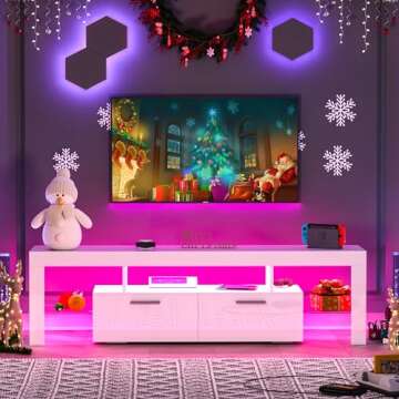 DMIDYLL Modern LED 63 inch TV Stand for 50 55 65 70 inch TV with LED Lights and Storage Drawers, LED...